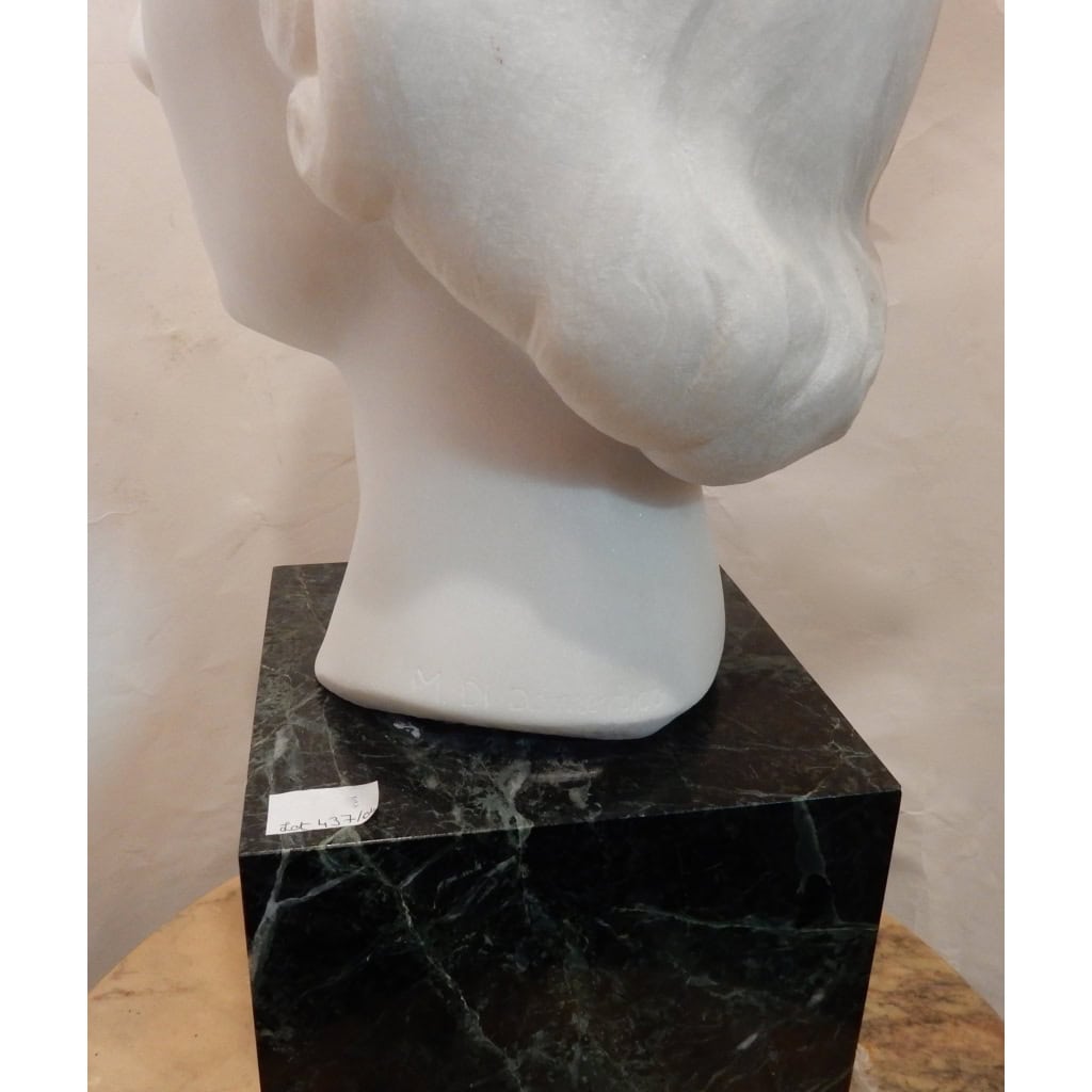 1930′ Art Déco Tête De Femme En Marbre Signée Par M. Di Domenico | Biron 1930′ Art Déco Tête De Femme En Marbre Signée Par M. Di Domenico