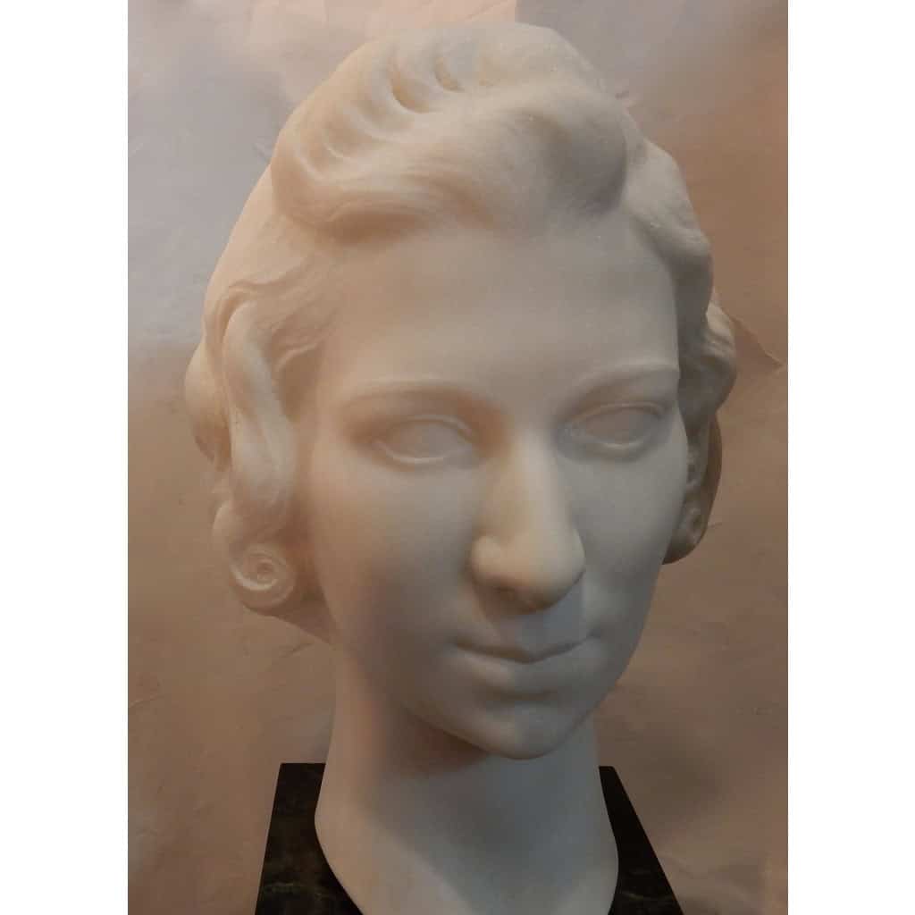 1930′ Art Déco Tête De Femme En Marbre Signée Par M. Di Domenico | Biron 1930′ Art Déco Tête De Femme En Marbre Signée Par M. Di Domenico