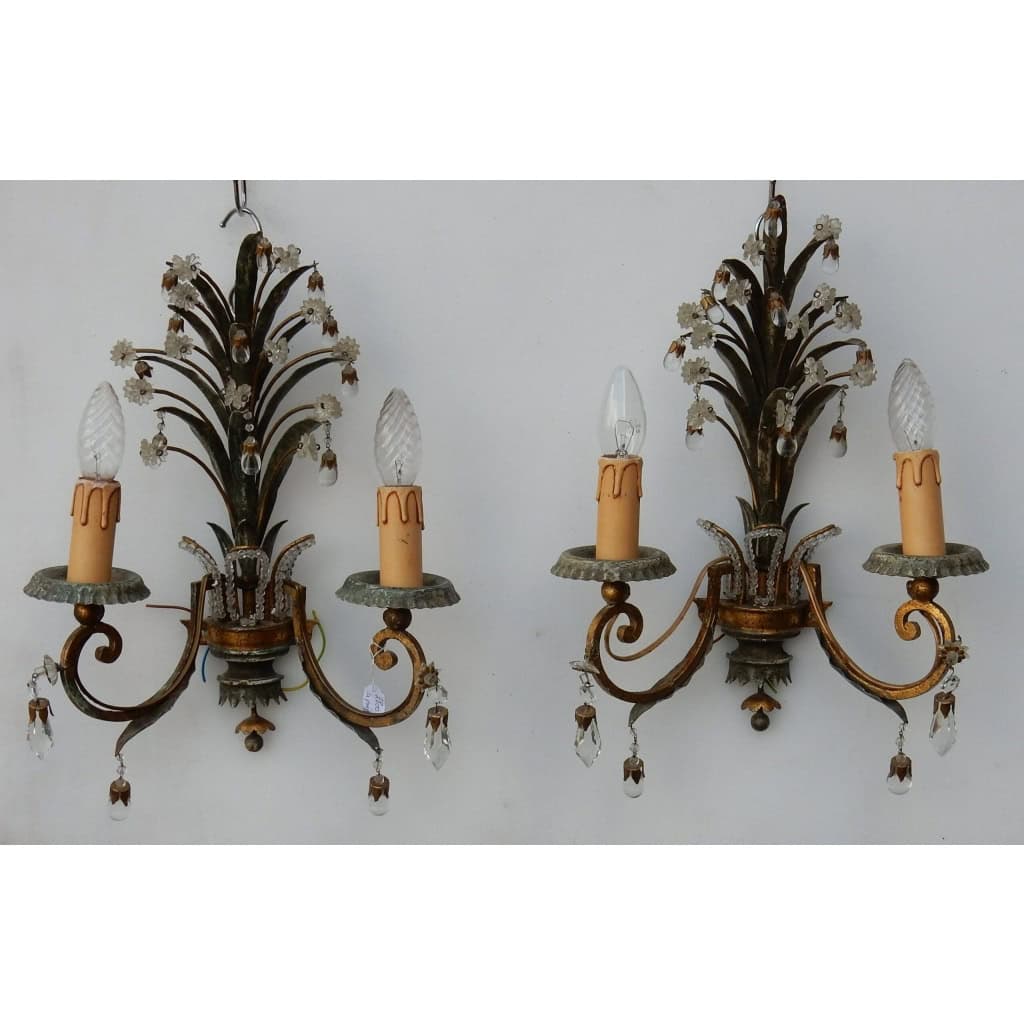 1950/70′ Paire d’Appliques au Feuillage Ananas Style Maison Baguès | Biron |||||||