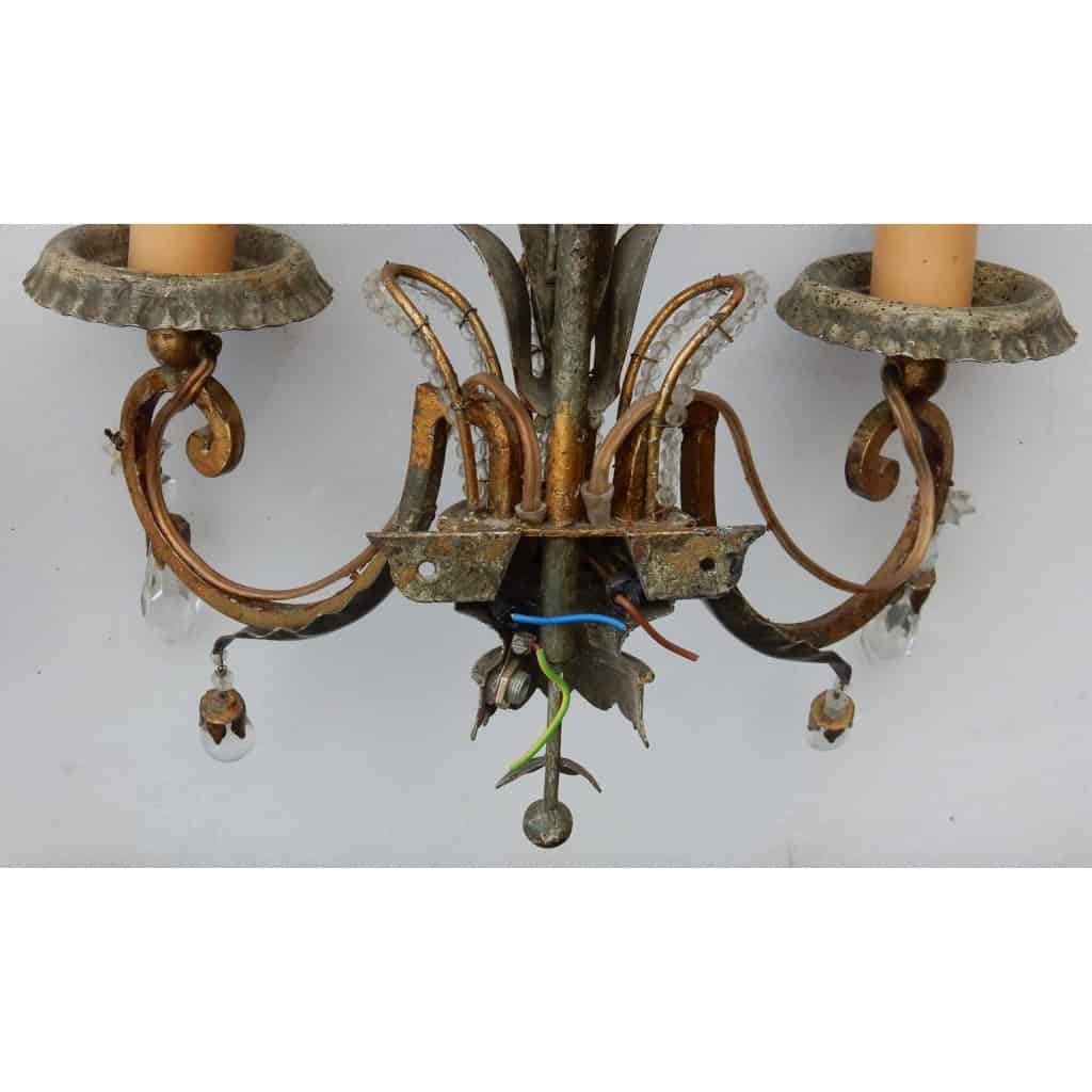 1950/70′ Paire d’Appliques au Feuillage Ananas Style Maison Baguès | Biron 1950/70′ Paire d’Appliques au Feuillage Ananas Style Maison Baguès