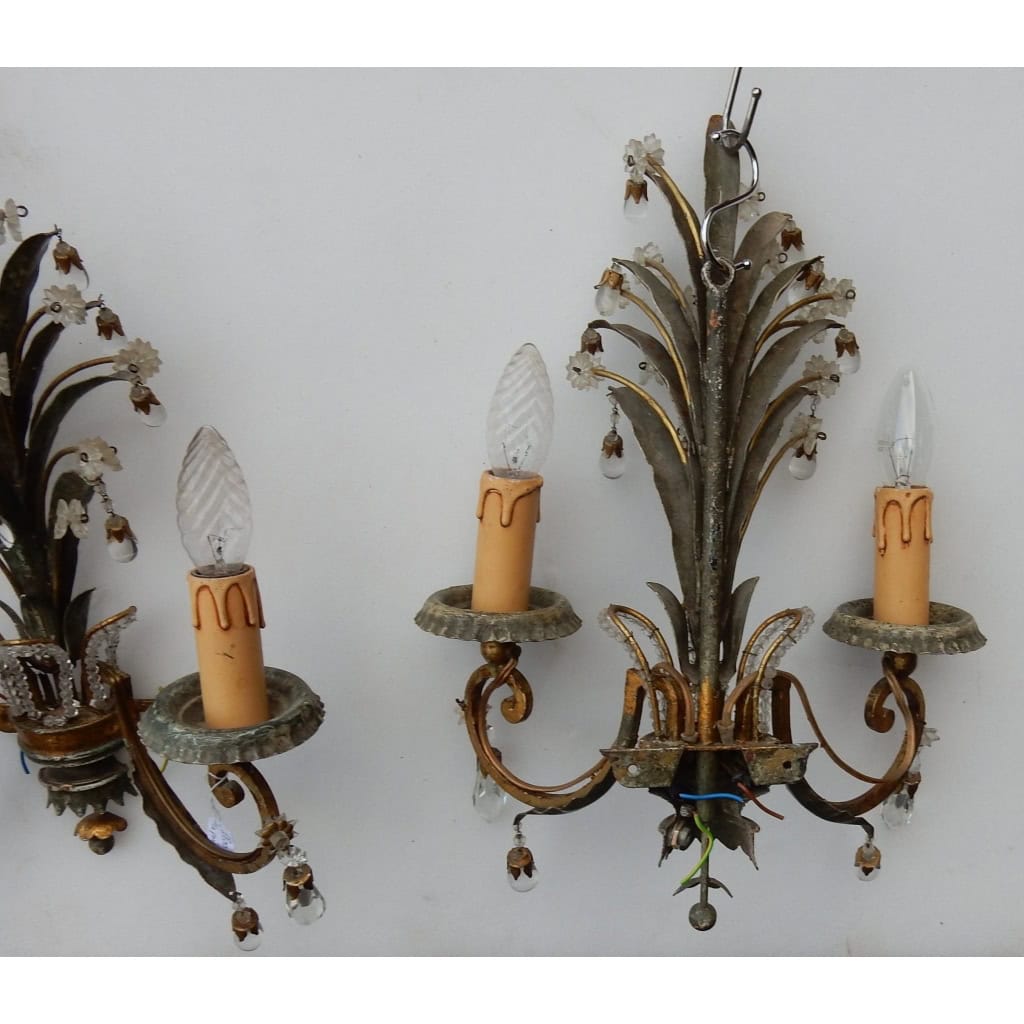1950/70′ Paire d’Appliques au Feuillage Ananas Style Maison Baguès | Biron 1950/70′ Paire d’Appliques au Feuillage Ananas Style Maison Baguès