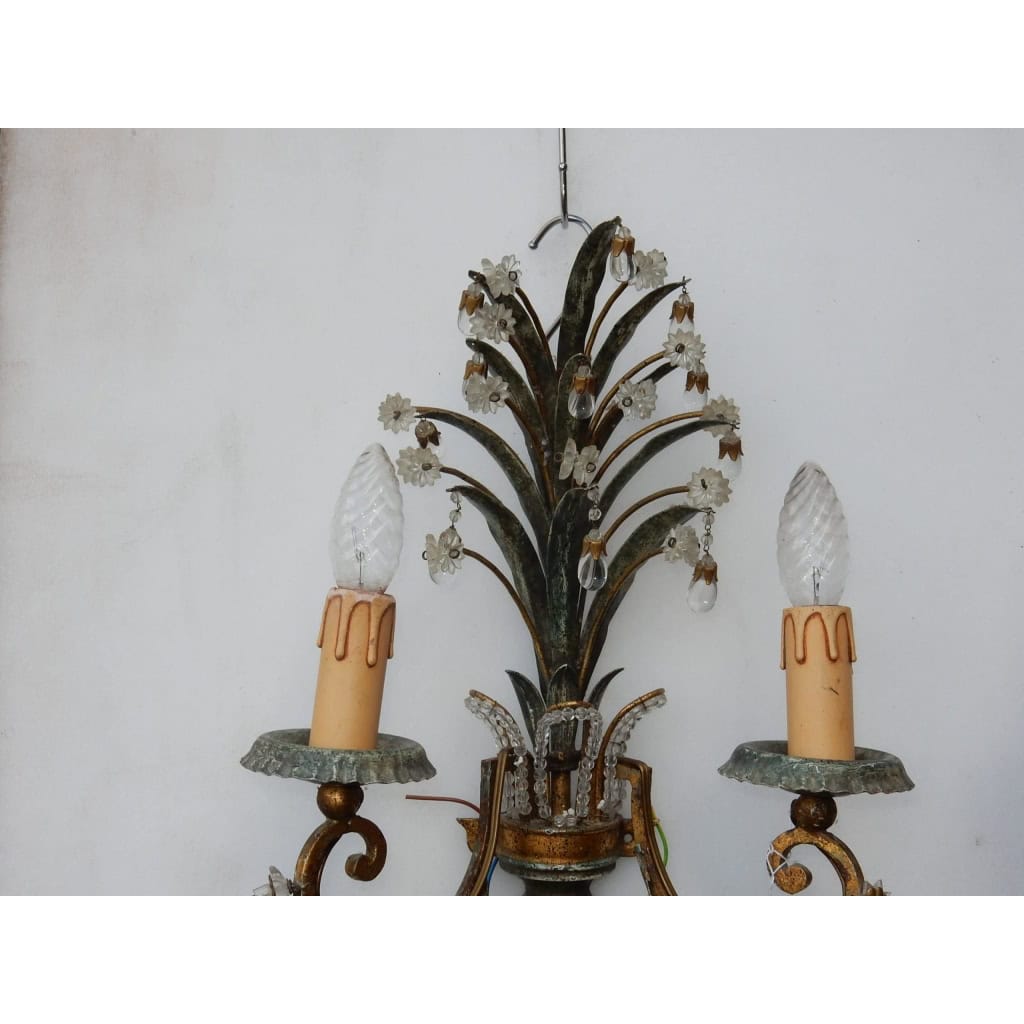 1950/70′ Paire d’Appliques au Feuillage Ananas Style Maison Baguès | Biron 1950/70′ Paire d’Appliques au Feuillage Ananas Style Maison Baguès
