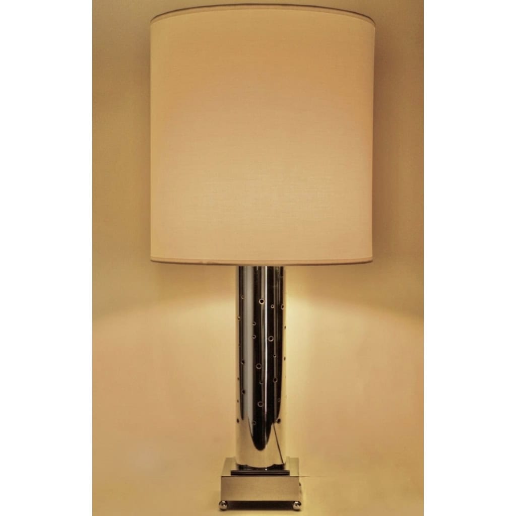 1980 Paire de lampes en métal argenté signées MURGEX Paris France | Biron 1980 Paire de lampes en métal argenté signées MURGEX Paris France