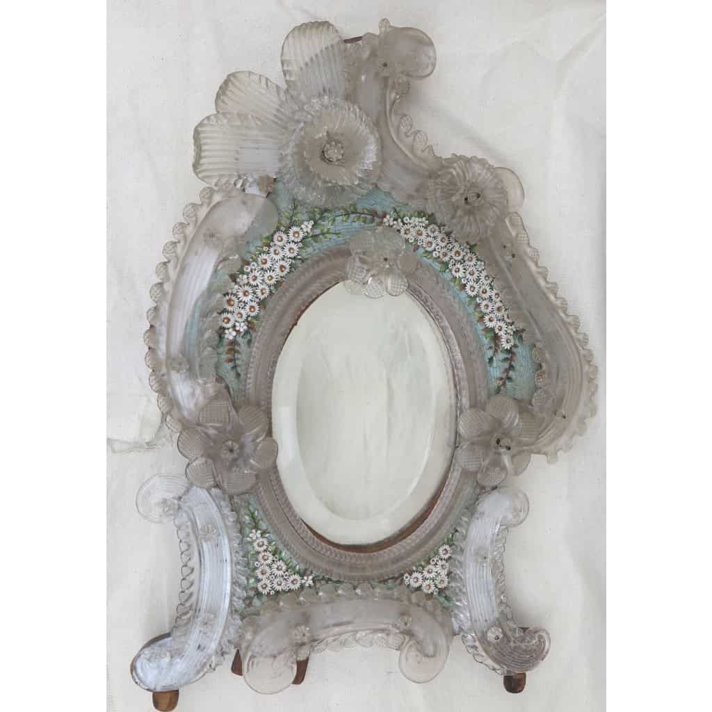 1880/1900′ Miroir Murano Décoré de Fleurs en Micromosaique 2
