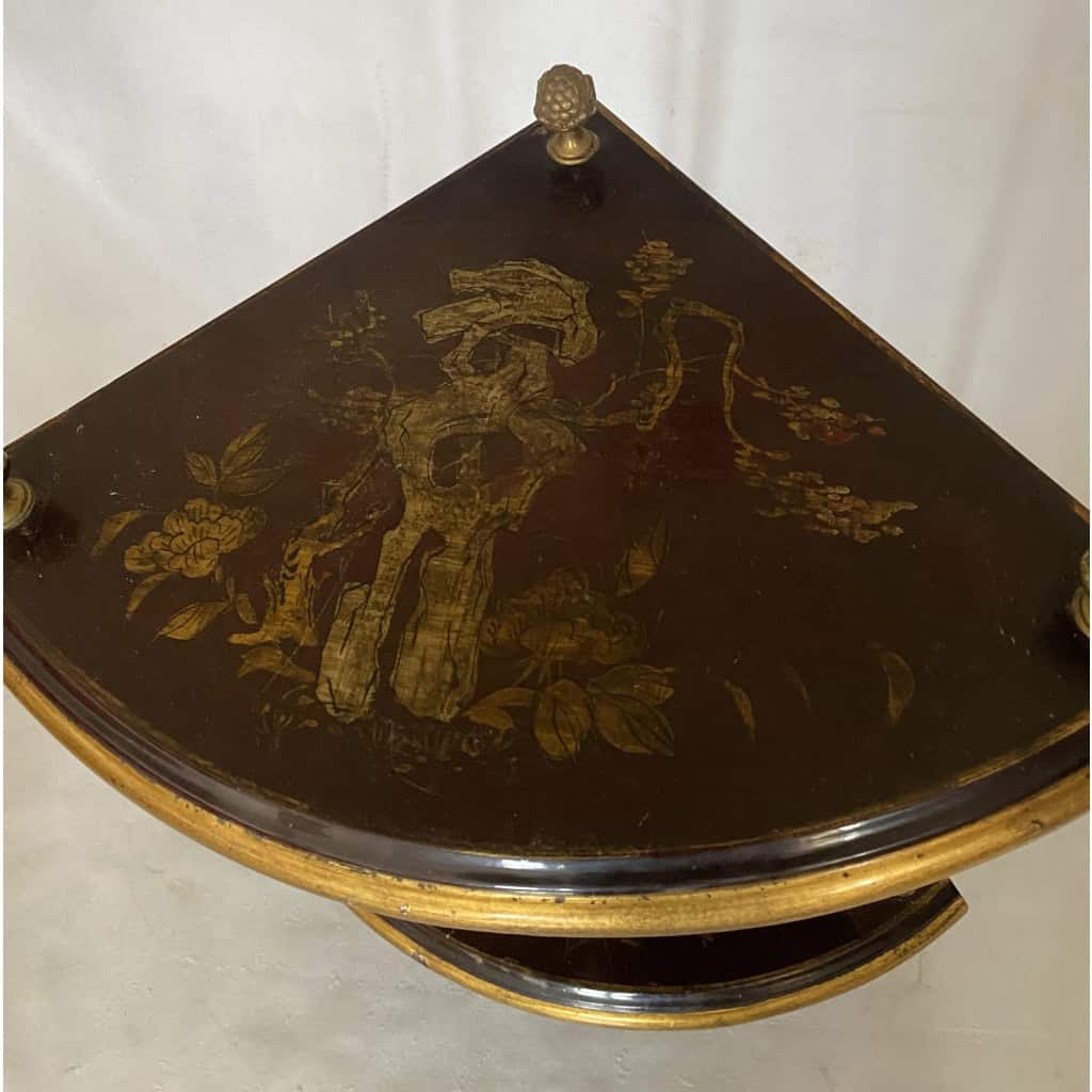 1970′ Encoignure Style Maison Baguès Décor Bambou en Bronze Doré Avec Plateaux Laque de Chine 5