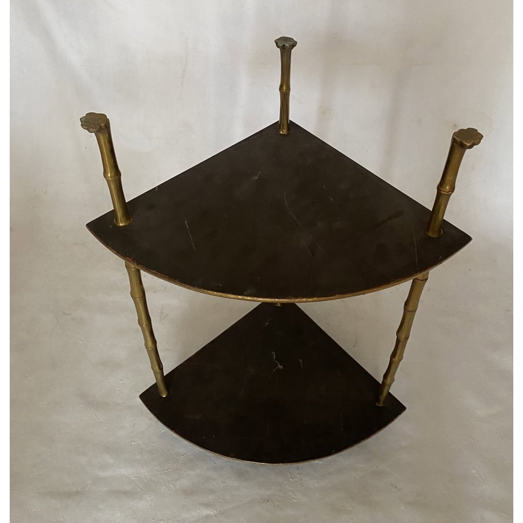 1970′ Encoignure Style Maison Baguès Décor Bambou en Bronze Doré Avec Plateaux Laque de Chine 7