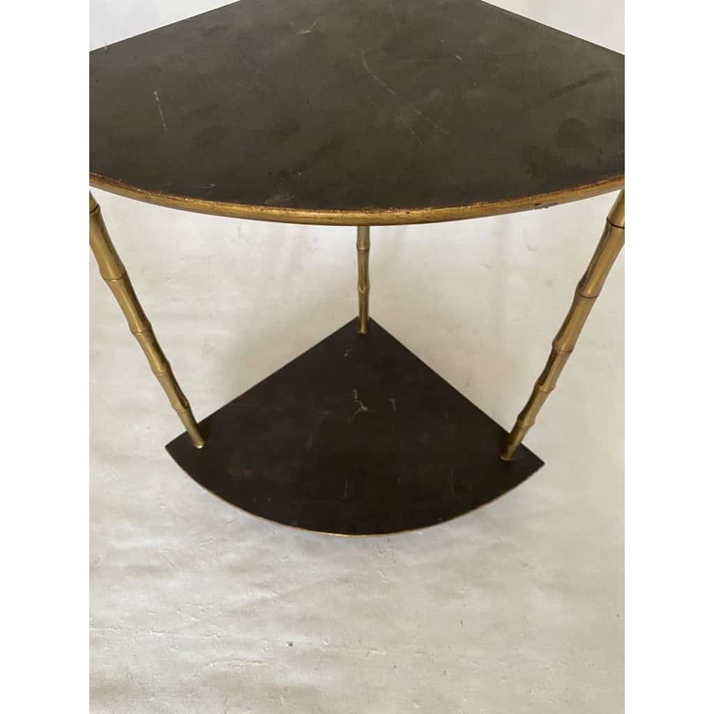 1970′ Encoignure Style Maison Baguès Décor Bambou en Bronze Doré Avec Plateaux Laque de Chine 8