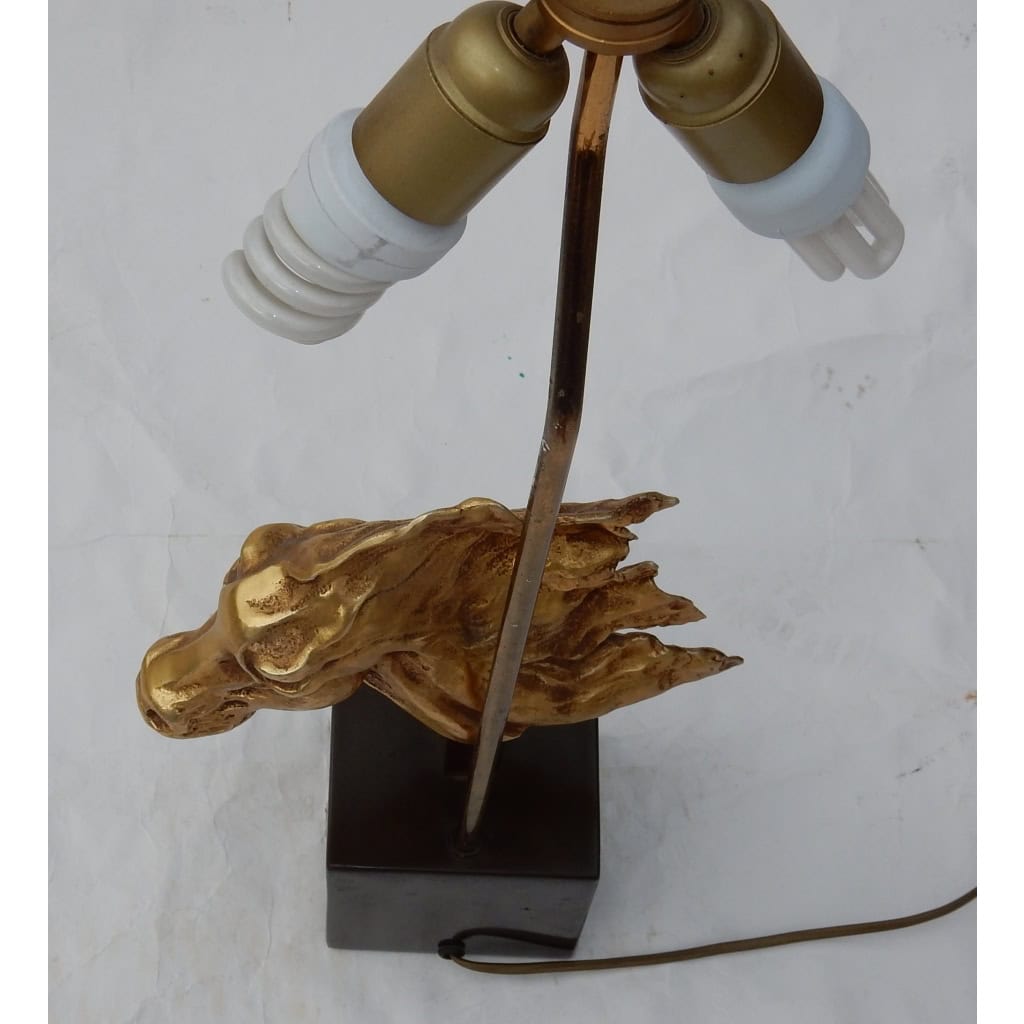 1970′ Lampe Décor De Tête De Cheval Bronze Doré DLG Duval Brasseur Non Signée | Biron 1970′ Lampe Décor De Tête De Cheval Bronze Doré DLG Duval Brasseur Non Signée