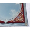 1880/1900′ Miroir Venise Rectangulaire à Fronton Avec Cadre en Verre Orné de Fleurs Emaillées Fond Rouge