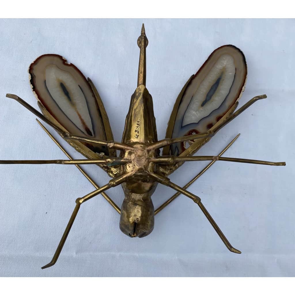 1970′ Applique Moustique en Bronze ou Laiton, Duval Brasseur Ou Isabelle Faure, Signée le Bihan, Ailes d’Agate | Biron 1970′ Applique Moustique en Bronze ou Laiton, Duval Brasseur Ou Isabelle Faure, Signée le Bihan, Ailes d’Agate