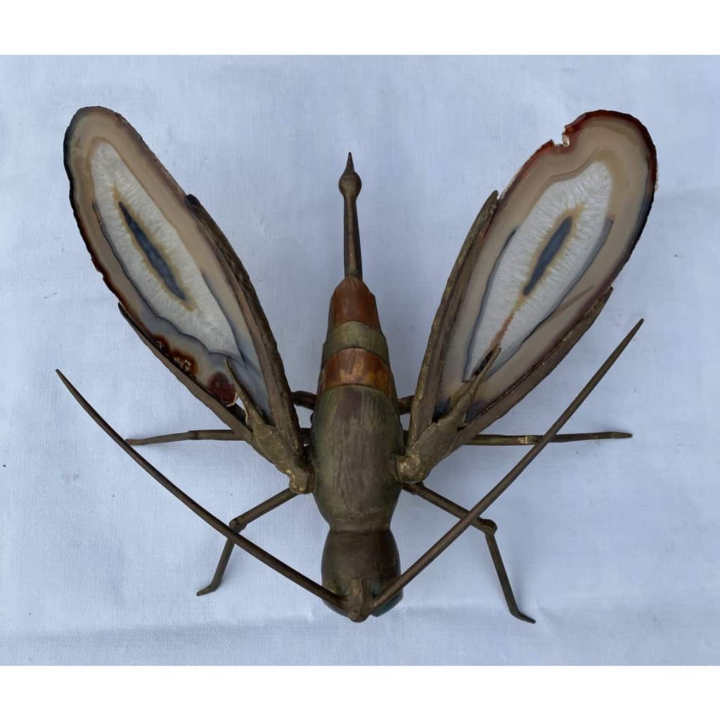 1970′ Applique Moustique en Bronze ou Laiton, Duval Brasseur Ou Isabelle Faure, Signée le Bihan, Ailes d’Agate | Biron 1970′ Applique Moustique en Bronze ou Laiton, Duval Brasseur Ou Isabelle Faure, Signée le Bihan, Ailes d’Agate