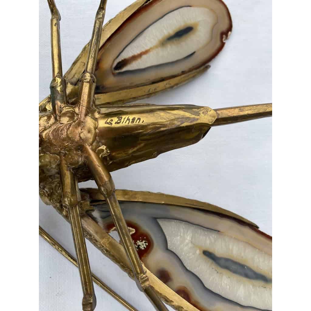 1970′ Applique Moustique en Bronze ou Laiton, Duval Brasseur Ou Isabelle Faure, Signée le Bihan, Ailes d’Agate | Biron 1970′ Applique Moustique en Bronze ou Laiton, Duval Brasseur Ou Isabelle Faure, Signée le Bihan, Ailes d’Agate