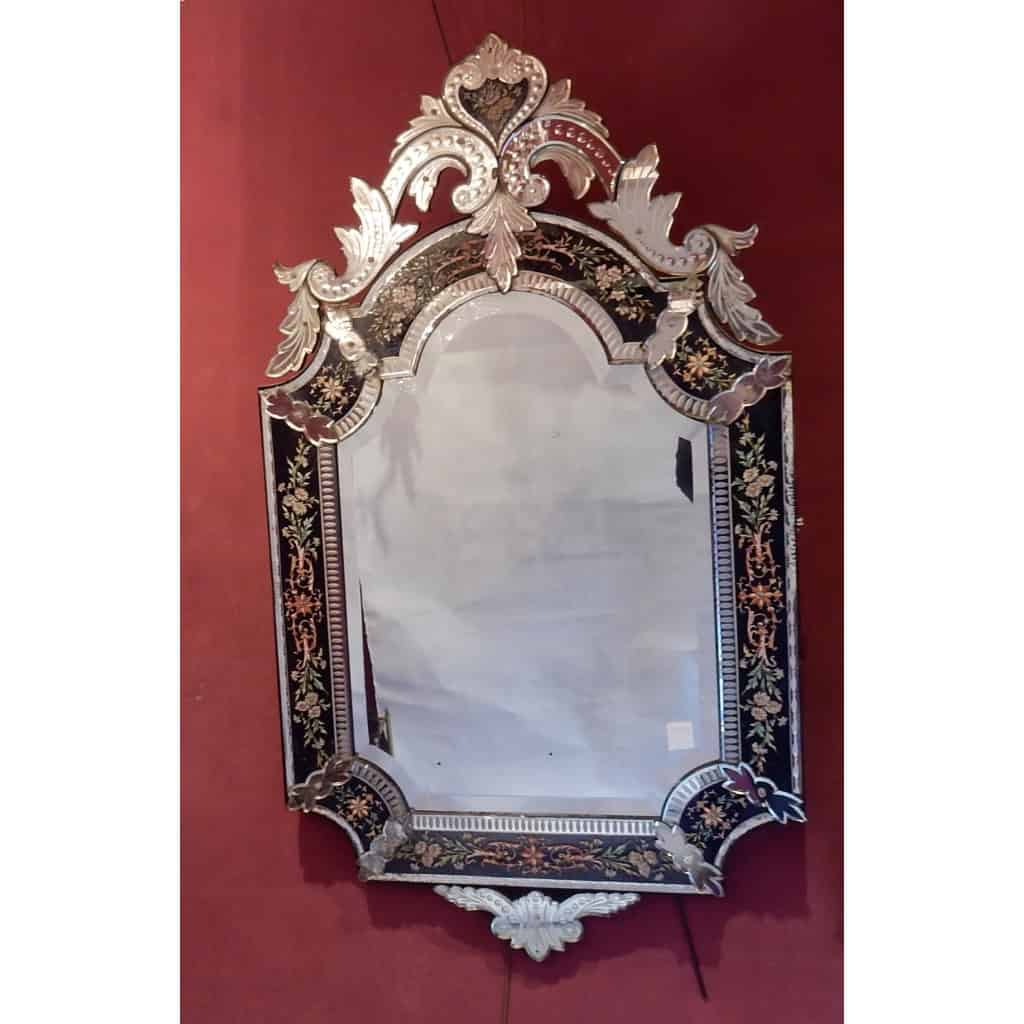 1880/1900′ Miroir Napoléon III Venise Rectangulaire, Cadre en Verre Bleu Orné de Fleurs Émaillées DLG LXIV 2