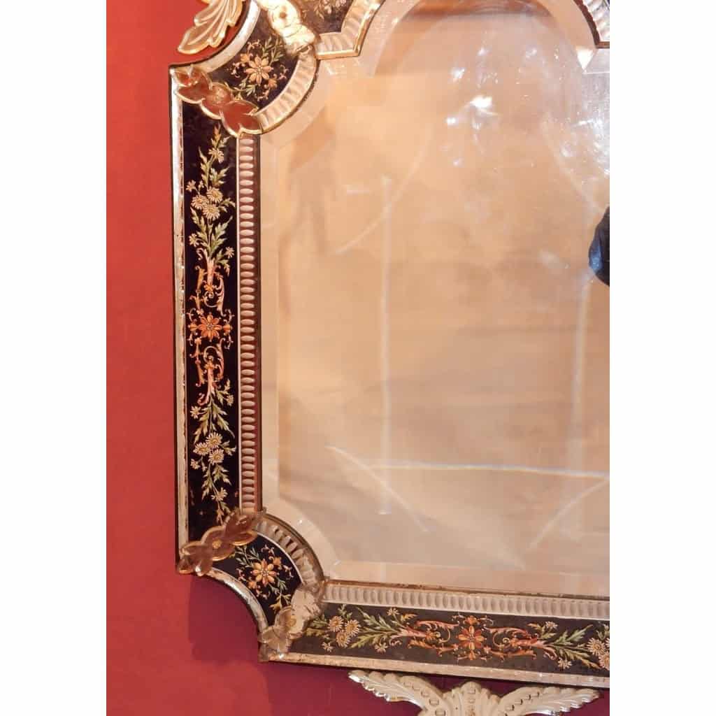 1880/1900′ Miroir Napoléon III Venise Rectangulaire, Cadre en Verre Bleu Orné de Fleurs Émaillées DLG LXIV 4