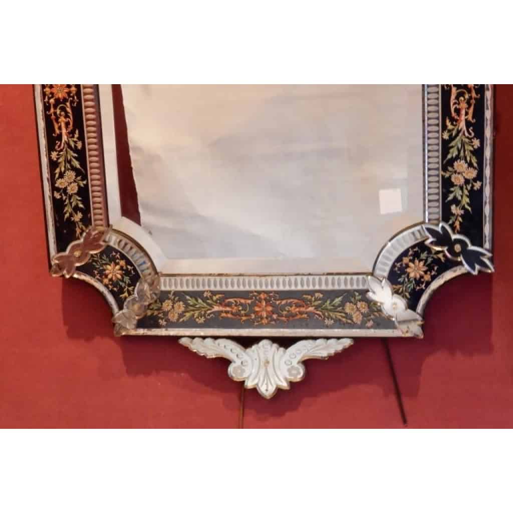 1880/1900′ Miroir Napoléon III Venise Rectangulaire, Cadre en Verre Bleu Orné de Fleurs Émaillées DLG LXIV 6