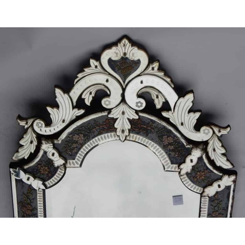 1880/1900′ Miroir Napoléon III Venise Rectangulaire, Cadre en Verre Bleu Orné de Fleurs Émaillées DLG LXIV 7