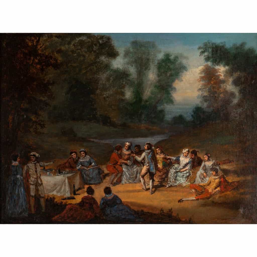 École Française du XVIIIème siècle - Banquet Champêtre huile sur toile vers 1750