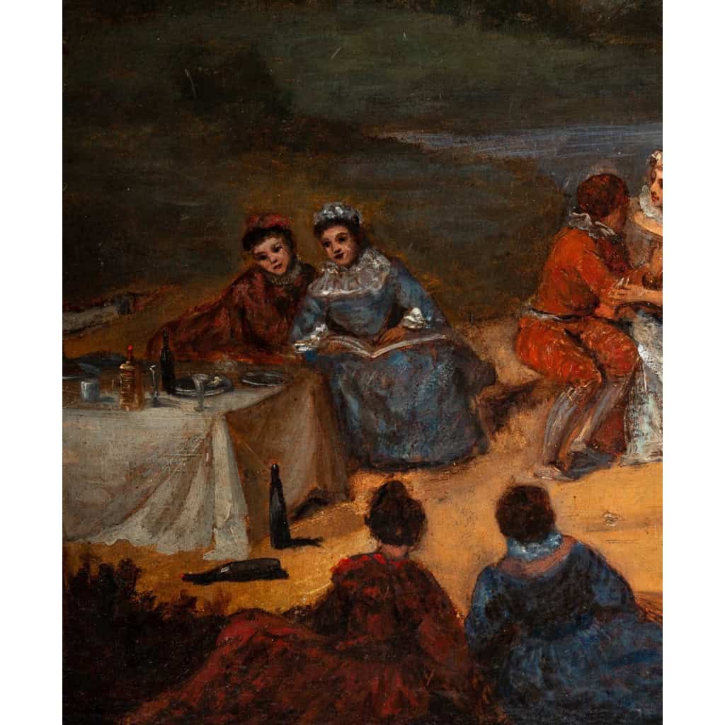 École Française du XVIIIème siècle - Banquet Champêtre huile sur toile vers 1750