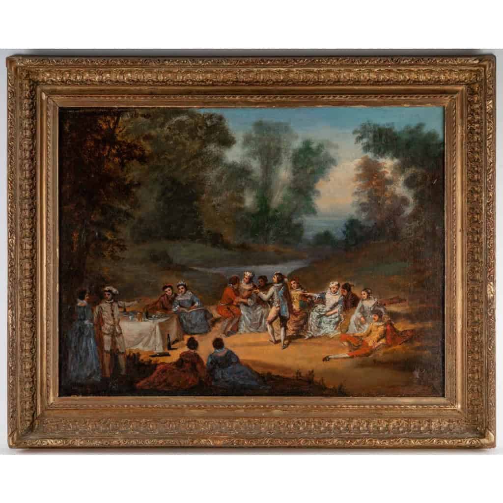 École Française du XVIIIème siècle - Banquet Champêtre huile sur toile vers 1750