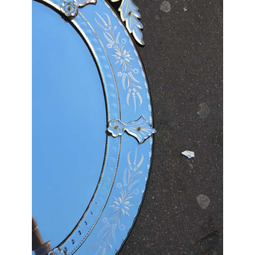 1880 Miroir Venise Ovale avec Fronton | Biron 1880 Miroir Venise Ovale avec Fronton