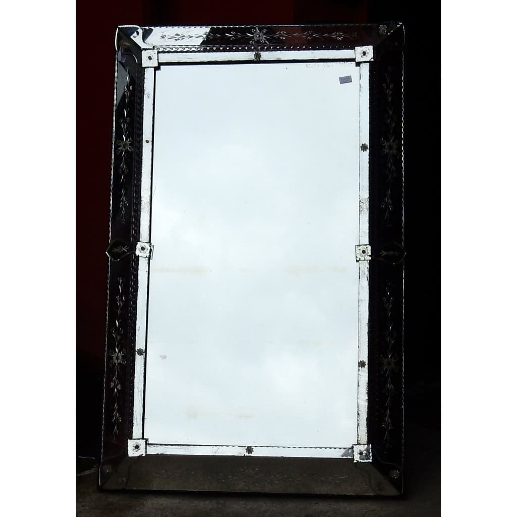 1900′ Miroir Venise à Parecloses Rectangulaire Décor de Fleurs | Biron |||||||||