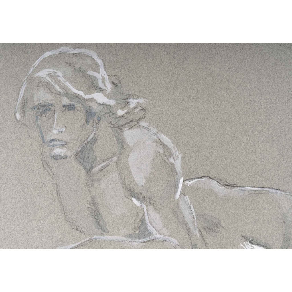 Dessin au crayon et aquarelle sur papier représentant un homme allongé, XXème siècle. | Biron Dessin au crayon et aquarelle sur papier représentant un homme allongé, XXème siècle.