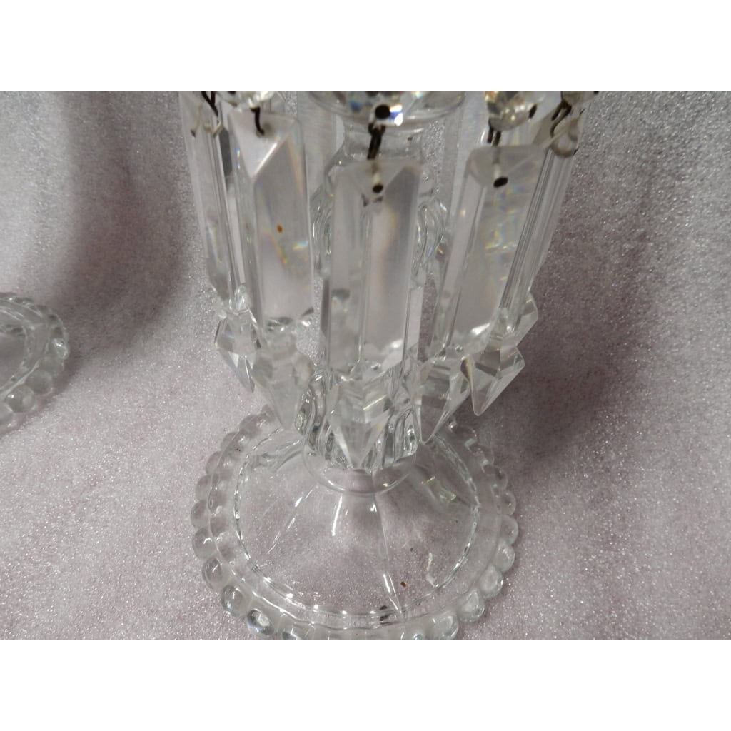 1950/70 Paire de Bougeoirs En Cristal Baccarat Signés Avec Photophores