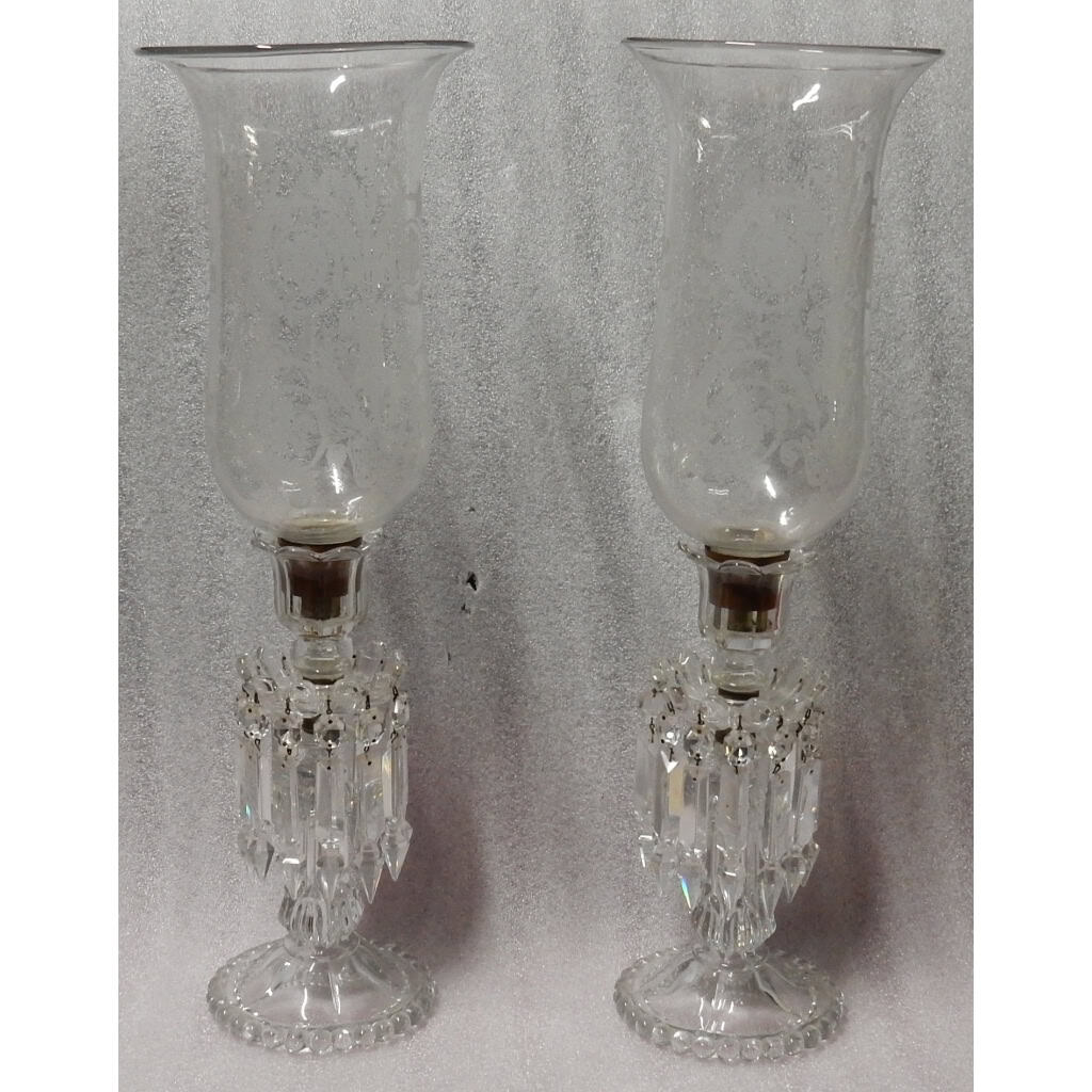 1950/70 Paire de Bougeoirs En Cristal Baccarat Signés Avec Photophores