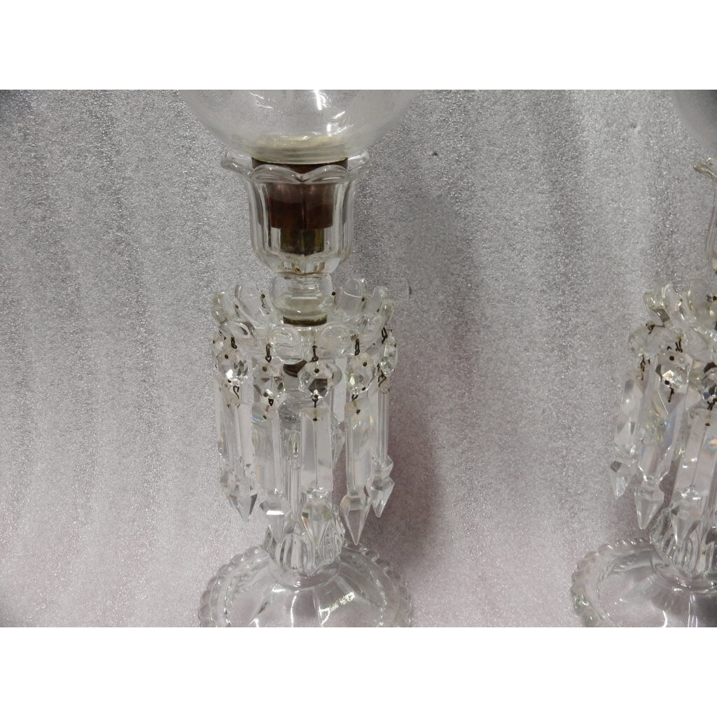 1950/70 Paire de Bougeoirs En Cristal Baccarat Signés Avec Photophores