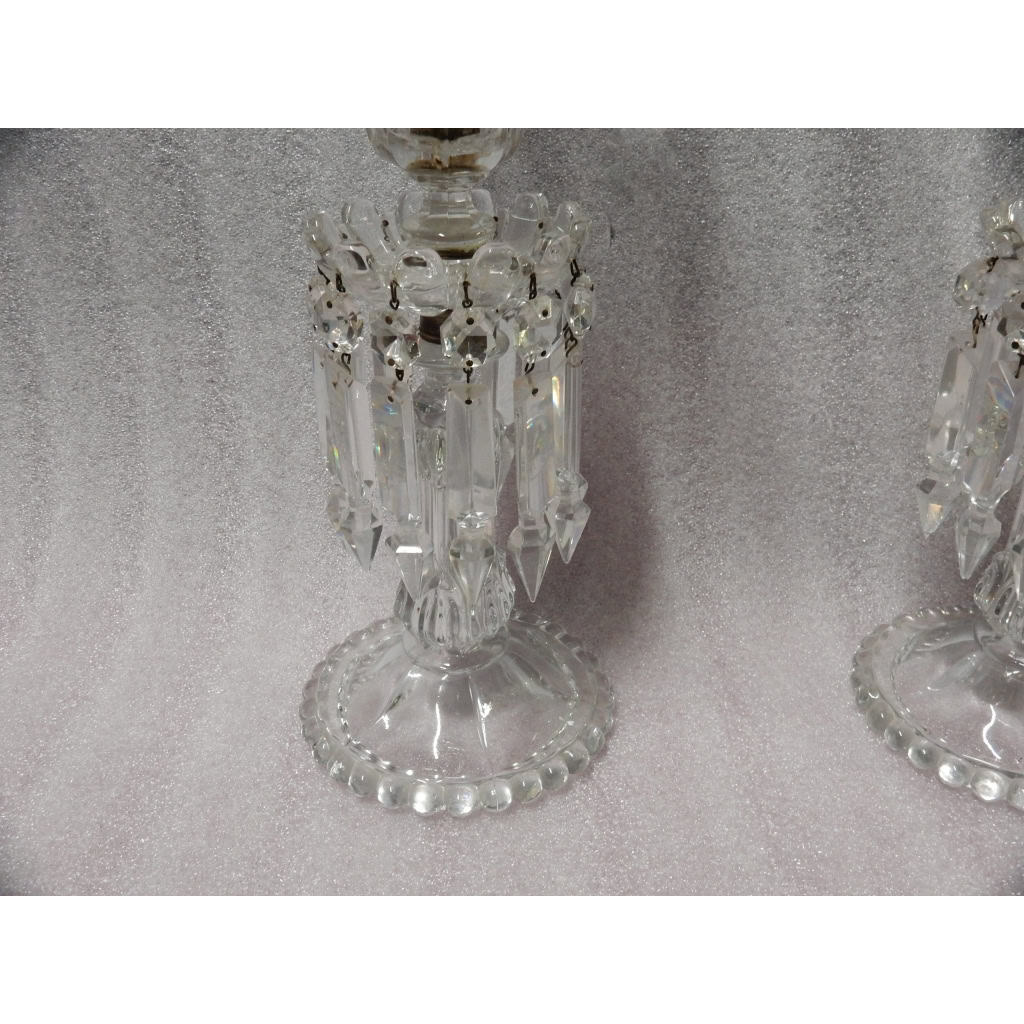 1950/70 Paire de Bougeoirs En Cristal Baccarat Signés Avec Photophores