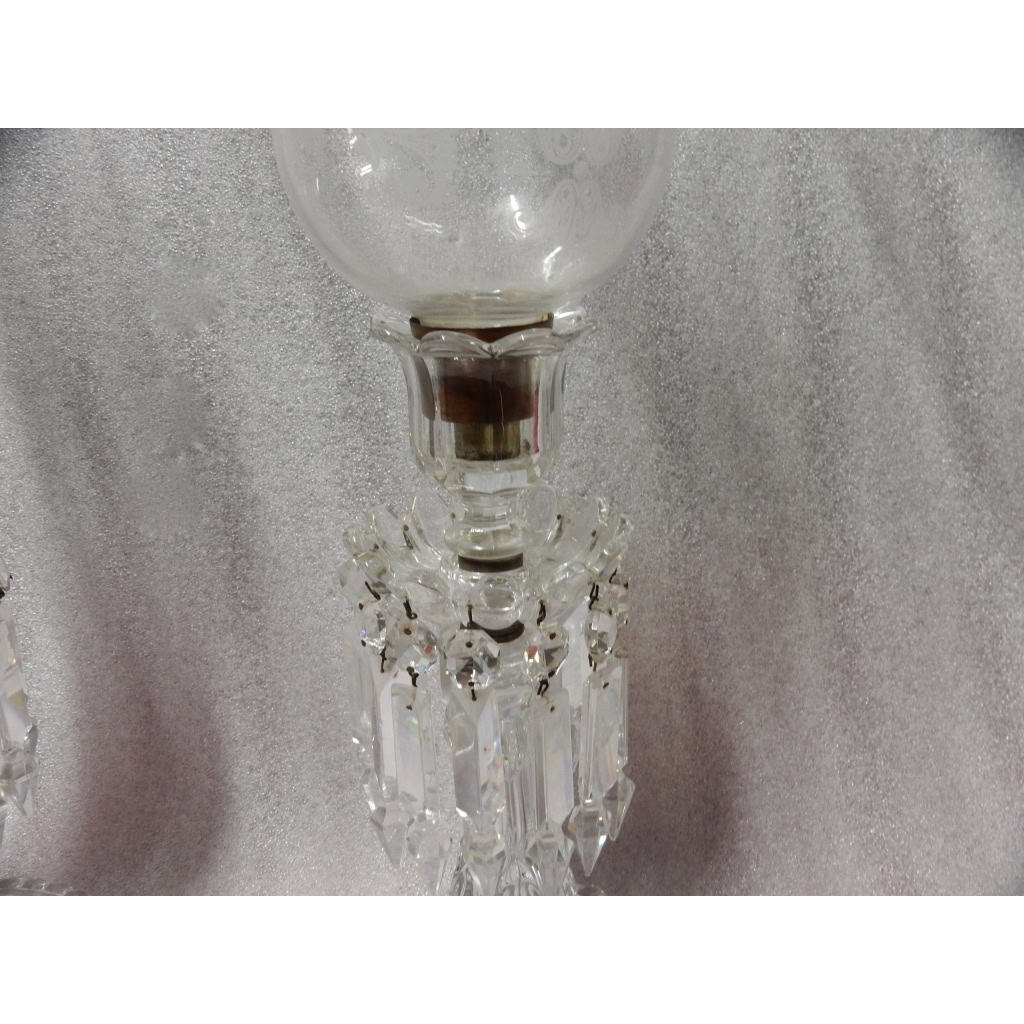 1950/70 Paire de Bougeoirs En Cristal Baccarat Signés Avec Photophores
