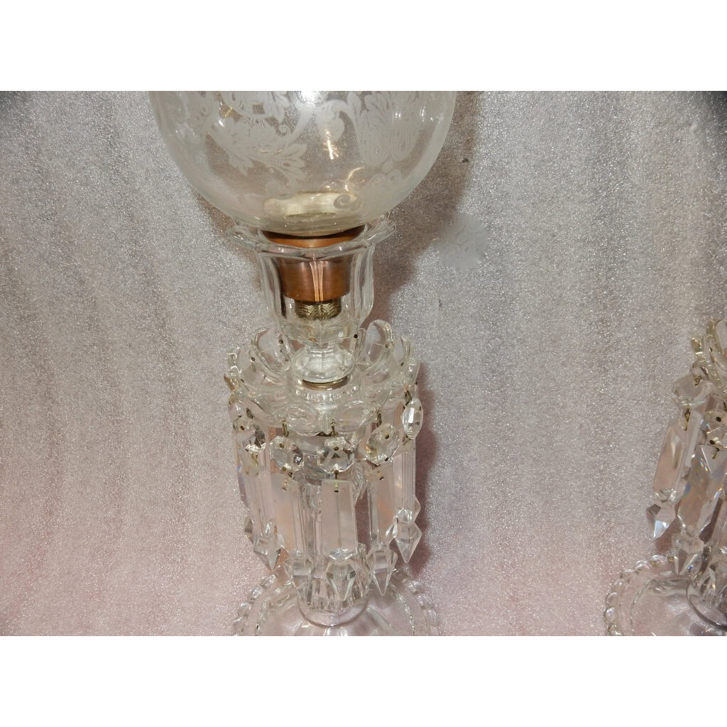 1950/70 Paire de Bougeoirs En Cristal Baccarat Signés Avec Photophores