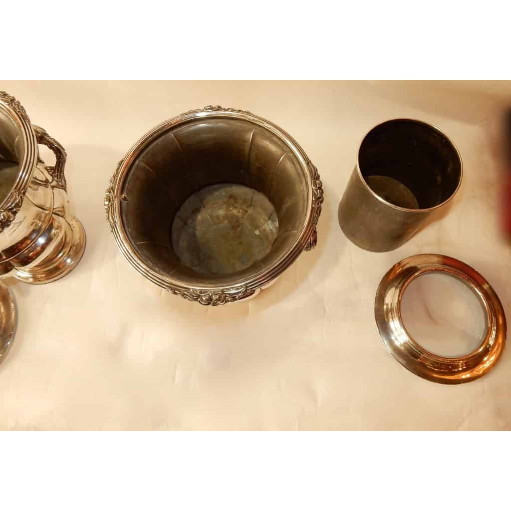 1900′ Paire De Rafraichissoirs En Métal Argenté Style Napoléon 3 | Biron 1900′ Paire De Rafraichissoirs En Métal Argenté Style Napoléon 3