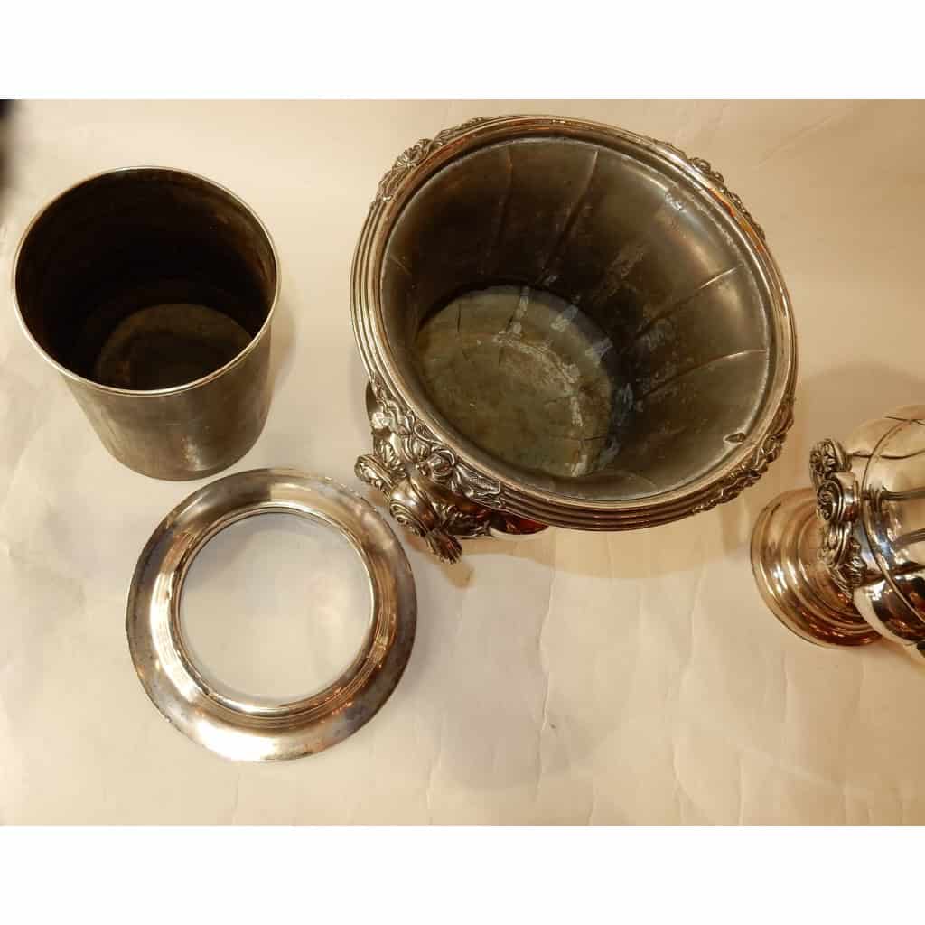 1900′ Paire De Rafraichissoirs En Métal Argenté Style Napoléon 3 | Biron 1900′ Paire De Rafraichissoirs En Métal Argenté Style Napoléon 3