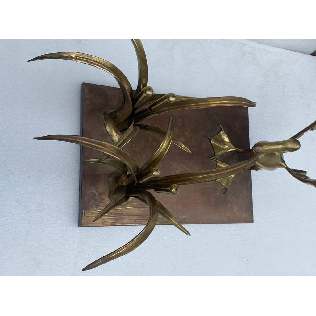 1970′ Table Basse Pélican Et Roseau En Bronze De Christian Techoueyres