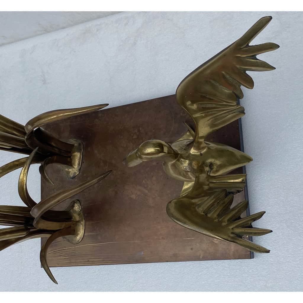 1970′ Table Basse Pélican Et Roseau En Bronze De Christian Techoueyres