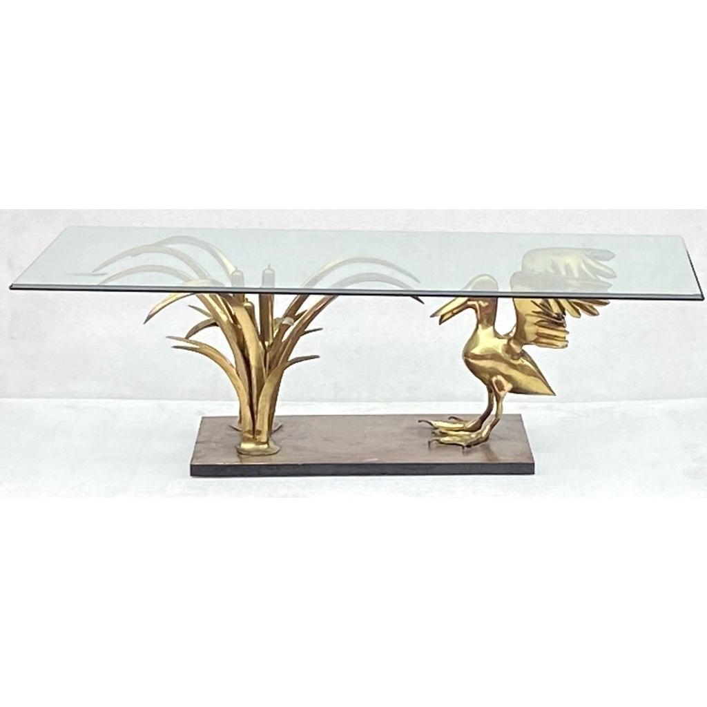 1970′ Table Basse Pélican Et Roseau En Bronze De Christian Techoueyres