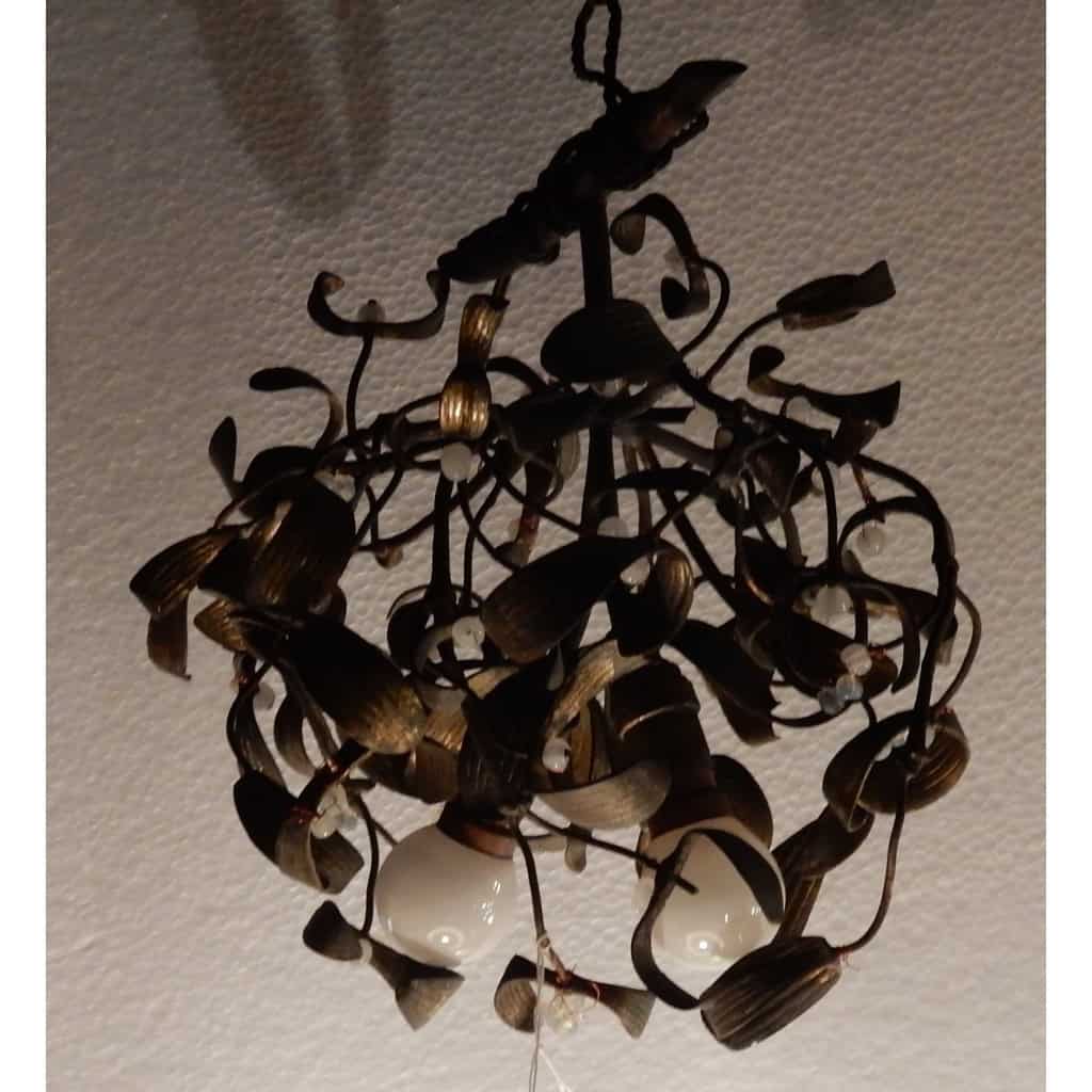 1900′ Lustre Boule de Gui en Bronze Art Nouveau a 5 Lampes | Biron ||||||||