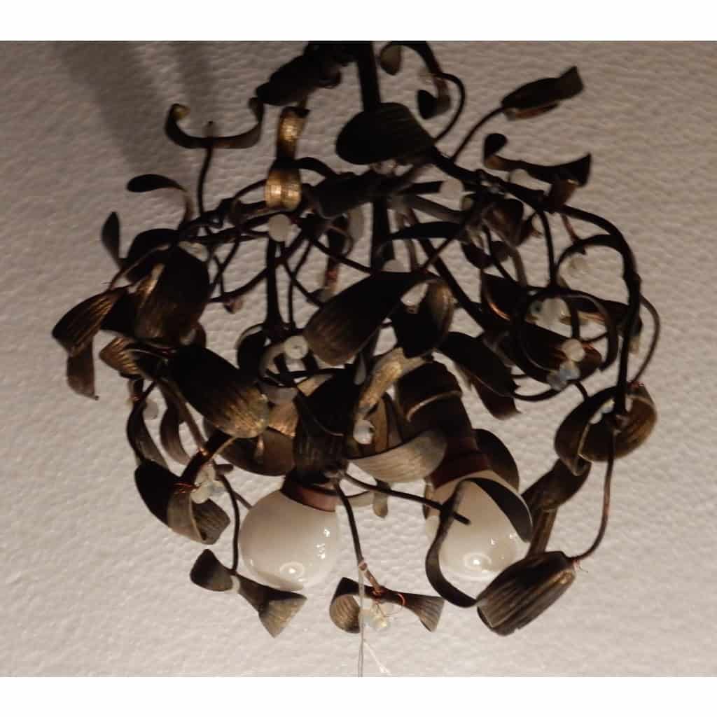 1900′ Lustre Boule de Gui en Bronze Art Nouveau a 5 Lampes | Biron 1900′ Lustre Boule de Gui en Bronze Art Nouveau a 5 Lampes