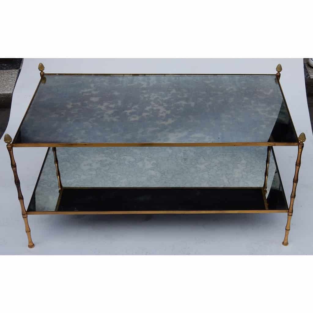 1970′ Table Basse Maison Baguès Décor Bambou en Laiton et Miroir Oxydé | Biron |||||||||
