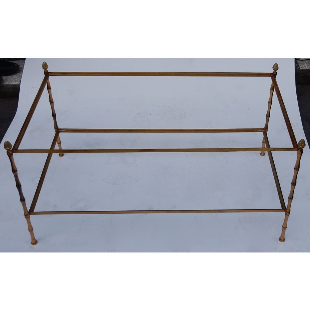 1970′ Table Basse Maison Baguès Décor Bambou en Laiton et Miroir Oxydé | Biron 1970′ Table Basse Maison Baguès Décor Bambou en Laiton et Miroir Oxydé