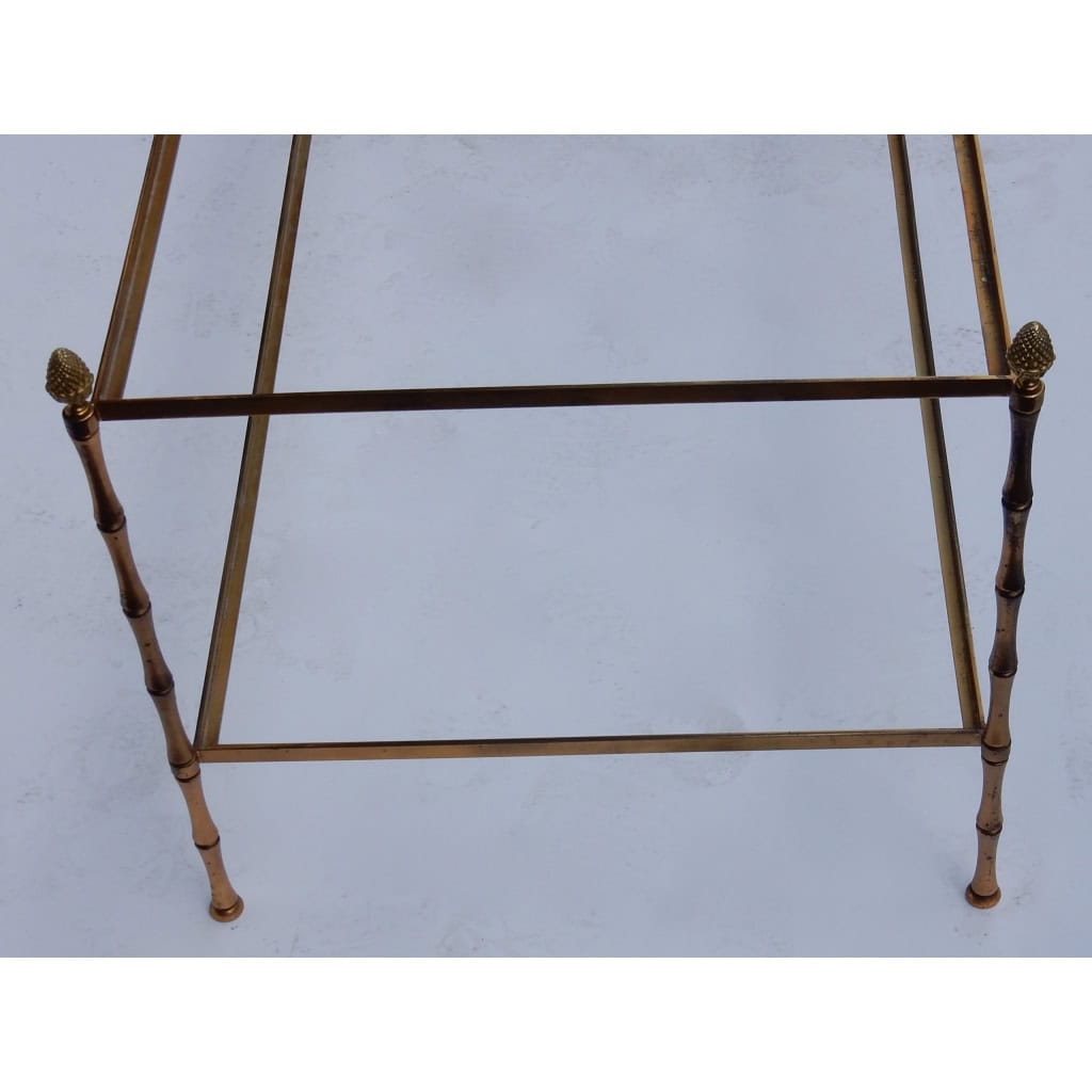 1970′ Table Basse Maison Baguès Décor Bambou en Laiton et Miroir Oxydé | Biron 1970′ Table Basse Maison Baguès Décor Bambou en Laiton et Miroir Oxydé