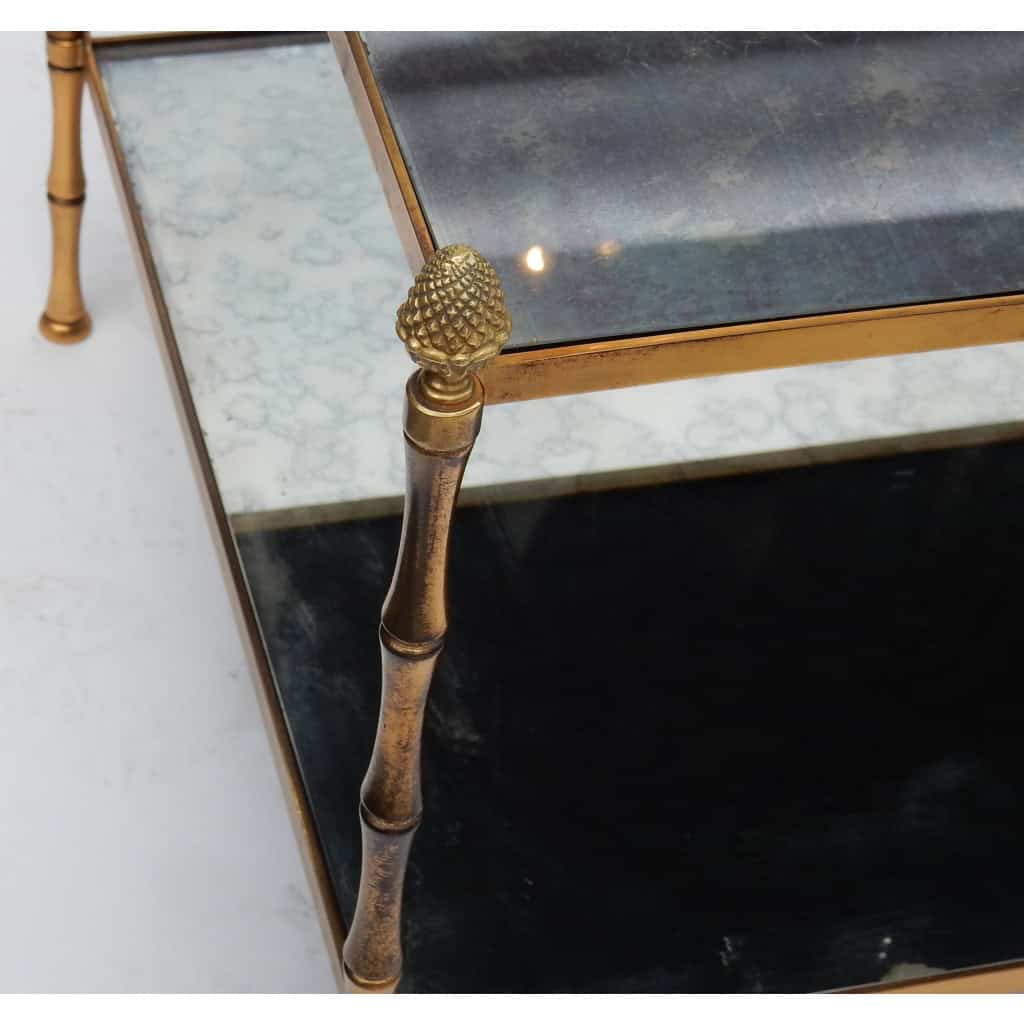 1970′ Table Basse Maison Baguès Décor Bambou en Laiton et Miroir Oxydé | Biron 1970′ Table Basse Maison Baguès Décor Bambou en Laiton et Miroir Oxydé