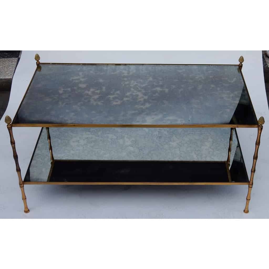 1970′ Table Basse Maison Baguès Décor Bambou en Laiton et Miroir Oxydé | Biron 1970′ Table Basse Maison Baguès Décor Bambou en Laiton et Miroir Oxydé