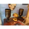 1970′ Paire de Lampes Cristal Murano Noir et Or Attribuées à Toso
