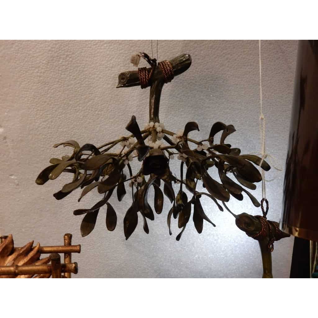 1900′ Lustre Boule de Gui en Bronze Art Nouveau a 3 Lampes | Biron ||||||||