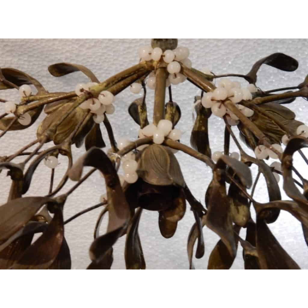 1900′ Lustre Boule de Gui en Bronze Art Nouveau a 3 Lampes | Biron 1900′ Lustre Boule de Gui en Bronze Art Nouveau a 3 Lampes