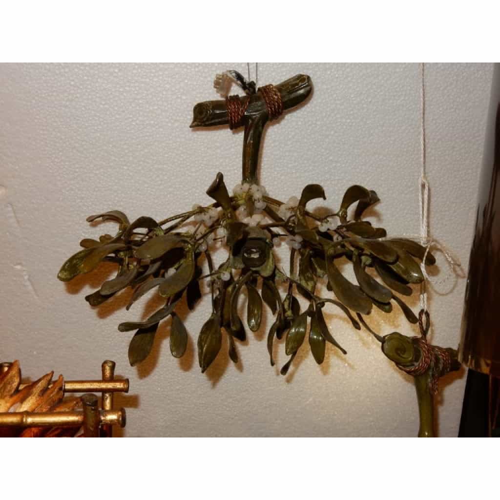 1900′ Lustre Boule de Gui en Bronze Art Nouveau a 3 Lampes | Biron 1900′ Lustre Boule de Gui en Bronze Art Nouveau a 3 Lampes