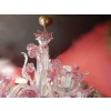 1950/70 Paire de Lustres Murano 5 Bras Cristal Naturel et Cristal Couleur Rose