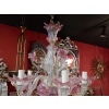 1950/70 Paire de Lustres Murano 5 Bras Cristal Naturel et Cristal Couleur Rose